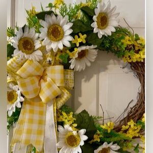 Yellow and White Floral Holiday Wreath